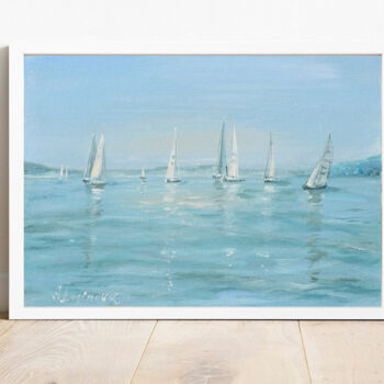 Painting titled "Sailboats Original…" by Svetlana Loginova, Original Artwork, Oil