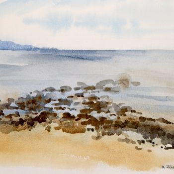 Schilderij getiteld "Rocky Beach" door Svetlana Ziuzina, Origineel Kunstwerk, Aquarel