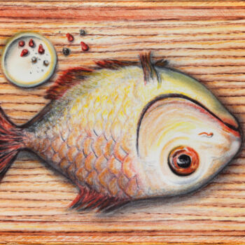 Pittura intitolato "Fish number two. Ры…" da Svetlana Aleynikova, Opera d'arte originale, Matite colorate Montato su Telaio…