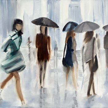 Painting titled "Enjoying the Rain." by Svetlana Bagdasaryan, Original Artwork, Oil Mounted on Wood Stretcher frame