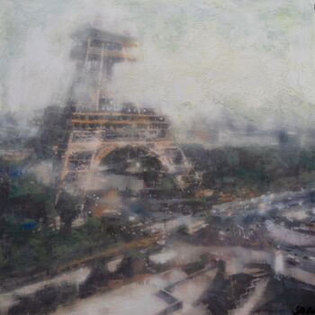 Painting titled "Love by The Eiffel…" by Svetlana Bellon, Original Artwork, Acrylic Mounted on Wood Stretcher frame