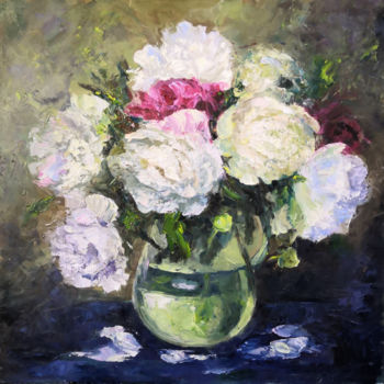 Painting titled "Peonies in a glass…" by Svetlana M. Belova, Original Artwork, Oil