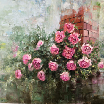 Pintura titulada "Rose bush on a bric…" por Svetlana M. Belova, Obra de arte original, Oleo