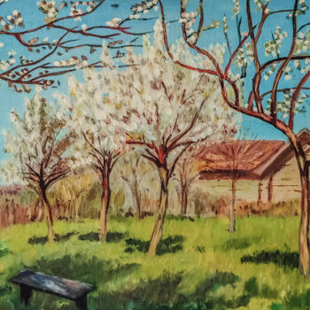 Pittura intitolato "Blooming apple trees" da Svetlana Berezova, Opera d'arte originale, Olio