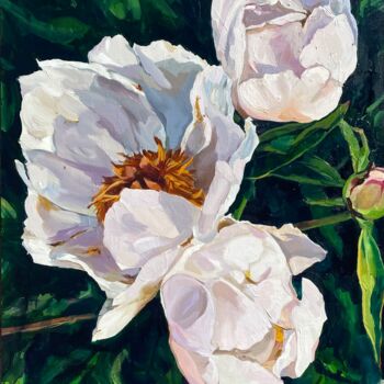 Картина под названием "Белые пионы в саду" - Светлана Черненко, Подлинное произведение искусства, Масло