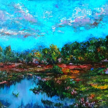 Painting titled "evening landscape" by Svetlana Dushina, Original Artwork, Oil