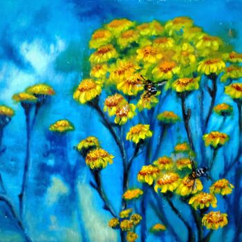 Painting titled "Collecteur de pollen" by Svetlana Dushina, Original Artwork, Oil Mounted on Cardboard