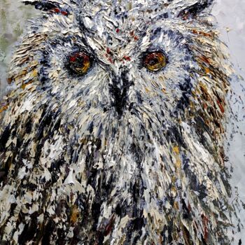 Schilderij getiteld "Owl" door Svetlana Dushina, Origineel Kunstwerk, Olie