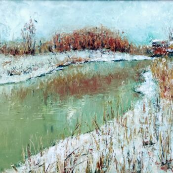 Malerei mit dem Titel "winter landscape ri…" von Svetlana Dushina, Original-Kunstwerk, Öl