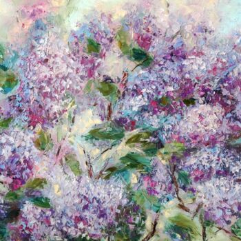 Painting titled "lilac bush" by Svetlana Dushina, Original Artwork, Oil