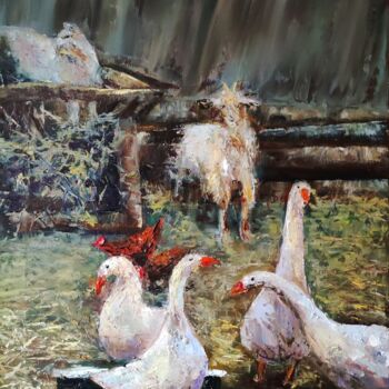 Painting titled "and in our yard" by Svetlana Dushina, Original Artwork, Oil