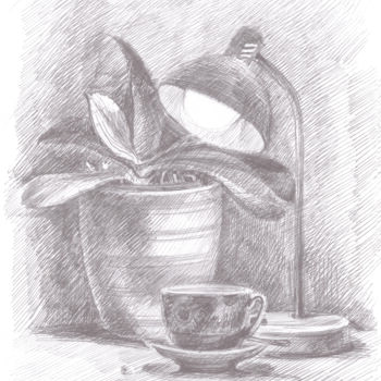 Рисунок под названием "Вечернее чаепитие" - Светлана Фирсова, Подлинное произведение искусства, Шариковая ручка