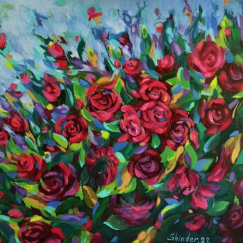 Painting titled "Roses Original Oil…" by Svetlana Sindere, Original Artwork, Oil Mounted on Wood Stretcher frame