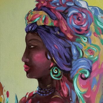 Painting titled "African Queen Paint…" by Svetlana Sindere, Original Artwork, Oil Mounted on Wood Stretcher frame