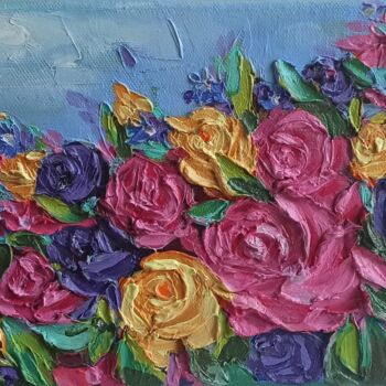 Malerei mit dem Titel "Roses Original Impa…" von Svetlana Sindere, Original-Kunstwerk, Öl Auf Keilrahmen aus Holz montiert