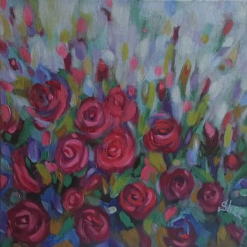Pittura intitolato "Roses Original Oil…" da Svetlana Sindere, Opera d'arte originale, Olio Montato su Cartone