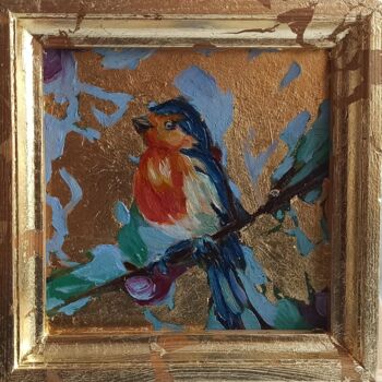 Pittura intitolato "Bird Original Oil P…" da Svetlana Sindere, Opera d'arte originale, Olio Montato su Cartone