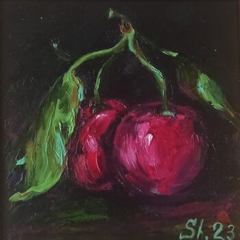 Peinture intitulée "Сherry Fruits Origi…" par Svetlana Sindere, Œuvre d'art originale, Huile Monté sur Carton