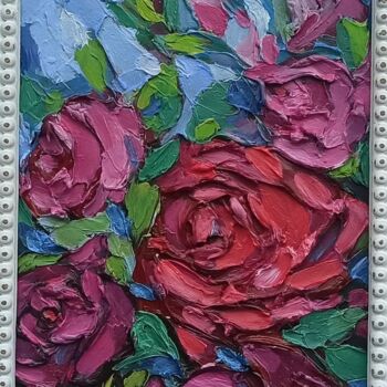 Painting titled "Roses Painting Deli…" by Svetlana Sindere, Original Artwork, Oil Mounted on Cardboard