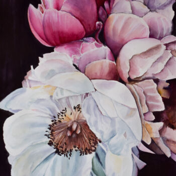 Pintura intitulada "Flowers on black" por Svetlana Generalova, Obras de arte originais, Aquarela