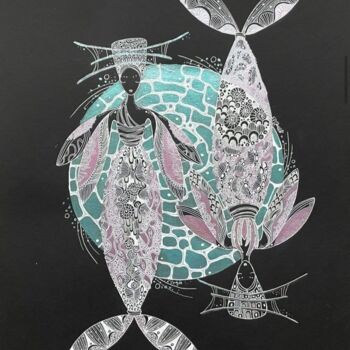 Malerei mit dem Titel "Fisch. Sternzeichen" von Svetlana Insel, Original-Kunstwerk, Acryl