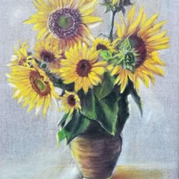 Malerei mit dem Titel "Sonnenblumen" von Svetlana Insel, Original-Kunstwerk, Acryl Auf Keilrahmen aus Holz montiert