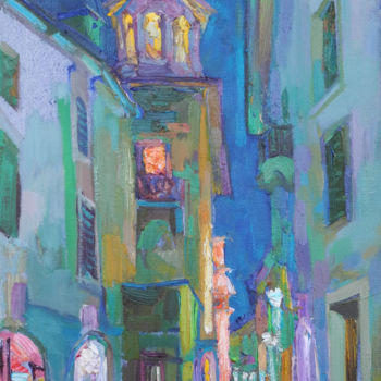 Peinture intitulée "Broadway in Kotor" par Svetlana Kalinicheva, Œuvre d'art originale, Huile