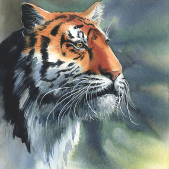 Painting titled "Tiger" by Svetlana Kilian, Original Artwork, Watercolor