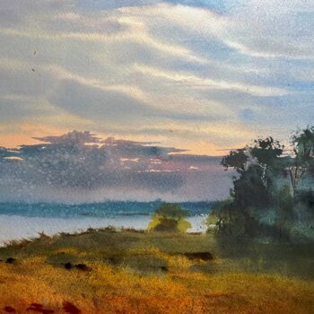 Painting titled "Other side , Cyprus…" by Svetlana Kostina, Original Artwork, Watercolor