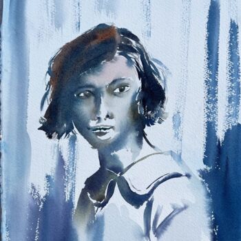 Картина под названием "Portrait of the girl" - Svetlana Kostina, Подлинное произведение искусства, Акварель