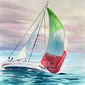 Painting titled "Evening regatta" by Svetlana Kostina, Original Artwork, Watercolor
