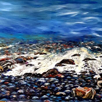 Malerei mit dem Titel "120x80 Sea pebbles" von Svetlana Kunegina, Original-Kunstwerk, Öl