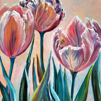 Painting titled "Tulips" by Svetlana Kunegina, Original Artwork, Oil