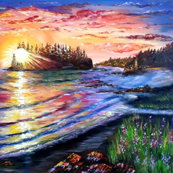 Malarstwo zatytułowany „Sunset. Sea” autorstwa Svetlana Kunegina, Oryginalna praca, Olej