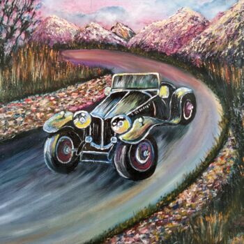 Painting titled "Retro car" by Svetlana Kunegina, Original Artwork, Oil