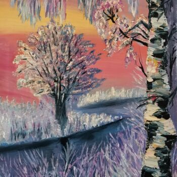 Painting titled "snowy area" by Svetlana Kunegina, Original Artwork, Oil