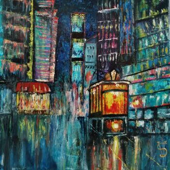 Картина под названием "night metropolis" - Svetlana Kunegina, Подлинное произведение искусства, Масло