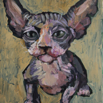 Malerei mit dem Titel "naked cat" von Svetlana Lukina, Original-Kunstwerk, Acryl