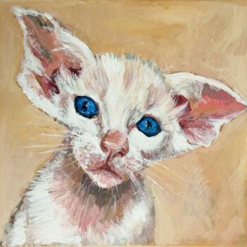 Painting titled "white cat" by Svetlana Lukina, Original Artwork, Acrylic