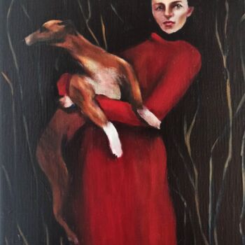 Peinture intitulée "La dame au chien" par Svetlana Maksimenko, Œuvre d'art originale, Huile Monté sur Châssis en bois