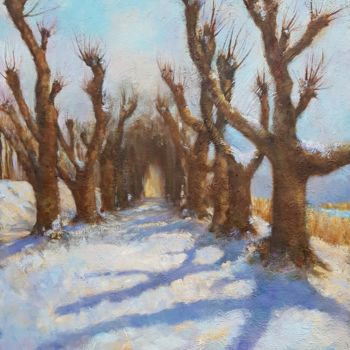 Painting titled "Linden Alley. Winter" by Svetlana Grishkovec-Kiisky, Original Artwork, Oil Mounted on Wood Stretcher frame