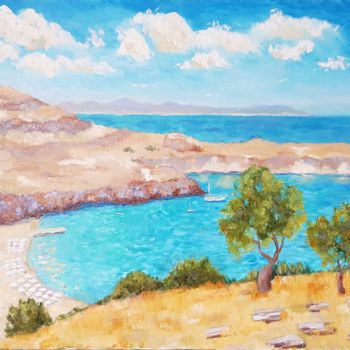 Pintura intitulada "Rhodes. View to the…" por Svetlana Grishkovec-Kiisky, Obras de arte originais, Óleo Montado em Armação e…