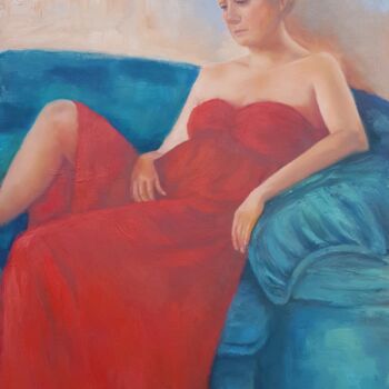 Peinture intitulée "Woman in red" par Svetlana Grishkovec-Kiisky, Œuvre d'art originale, Huile Monté sur Châssis en bois