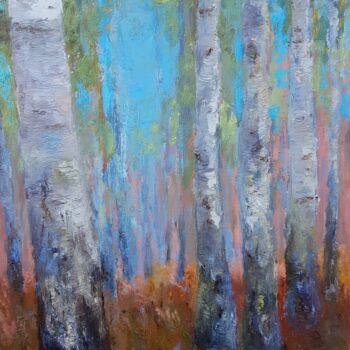 Painting titled "Birches" by Svetlana Grishkovec-Kiisky, Original Artwork, Oil Mounted on Wood Stretcher frame