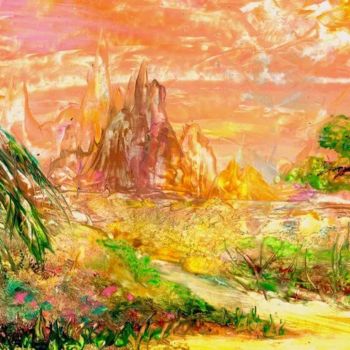 Pintura intitulada "La montagna dorata" por Svety Art, Obras de arte originais