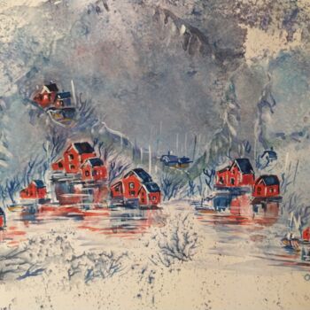 Painting titled "Norwegian Fjords" by Svetlana Pyzurenko, Original Artwork, Watercolor