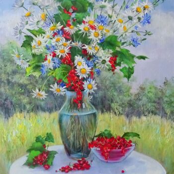 Картина под названием "Полевые цветы и смо…" - Svetlana Razumova, Подлинное произведение искусства, Масло