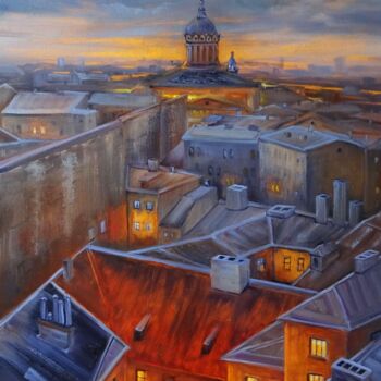 Schilderij getiteld "Питерские крыши" door Svetlana Razumova, Origineel Kunstwerk, Olie
