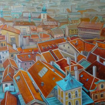 Peinture intitulée "Поэзия красных крыш" par Svetlana Razumova, Œuvre d'art originale, Huile