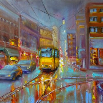 Pintura titulada "Желтый трамвай" por Svetlana Razumova, Obra de arte original, Oleo
